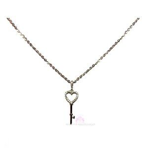 Girls Womens Sterling Silver Cz Cubic Zirconia Key Heart Love Pendant Necklace